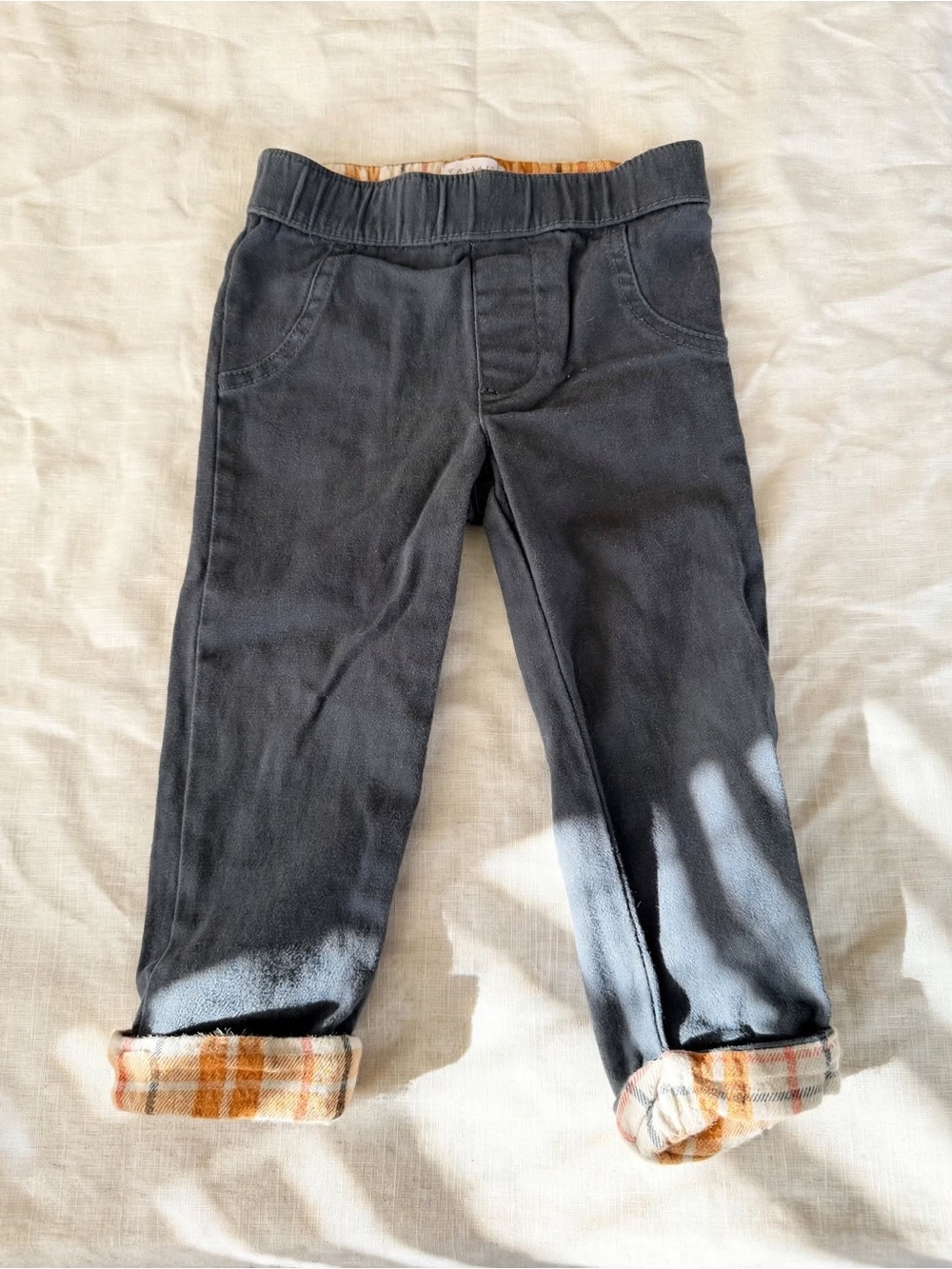 TAHARI Baby 12M Gray Flannel Lined Pants Orange Plaid Cuf